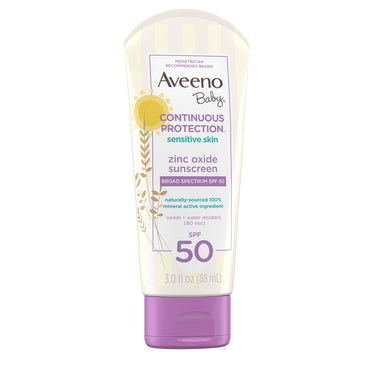 Aveeno Baby Continuous Protection Zinc Oxide Mineral Sunscreen Lotion for Sensitive Skin with, 88ml
